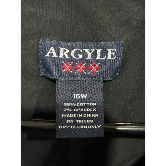 Argyle Long Sleeve Button Front Shirt Black Sz 16W Outdoor Utility Workwear - Picture 5 of 8